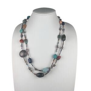 Peyote Bird Sterling Silver Gemstone Long 51" Beaded Necklace Vintage